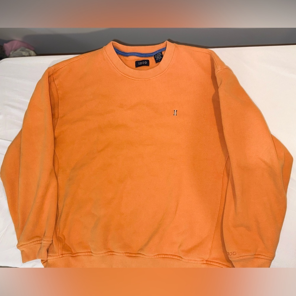 Izod Men’s Orange Crewneck Long Sleeve Sweatshirt Pullover With Logo Size Large - Picture 12 of 16